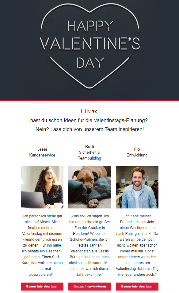 Newsletter Mitarbeiter-Statements zum Valentinstag