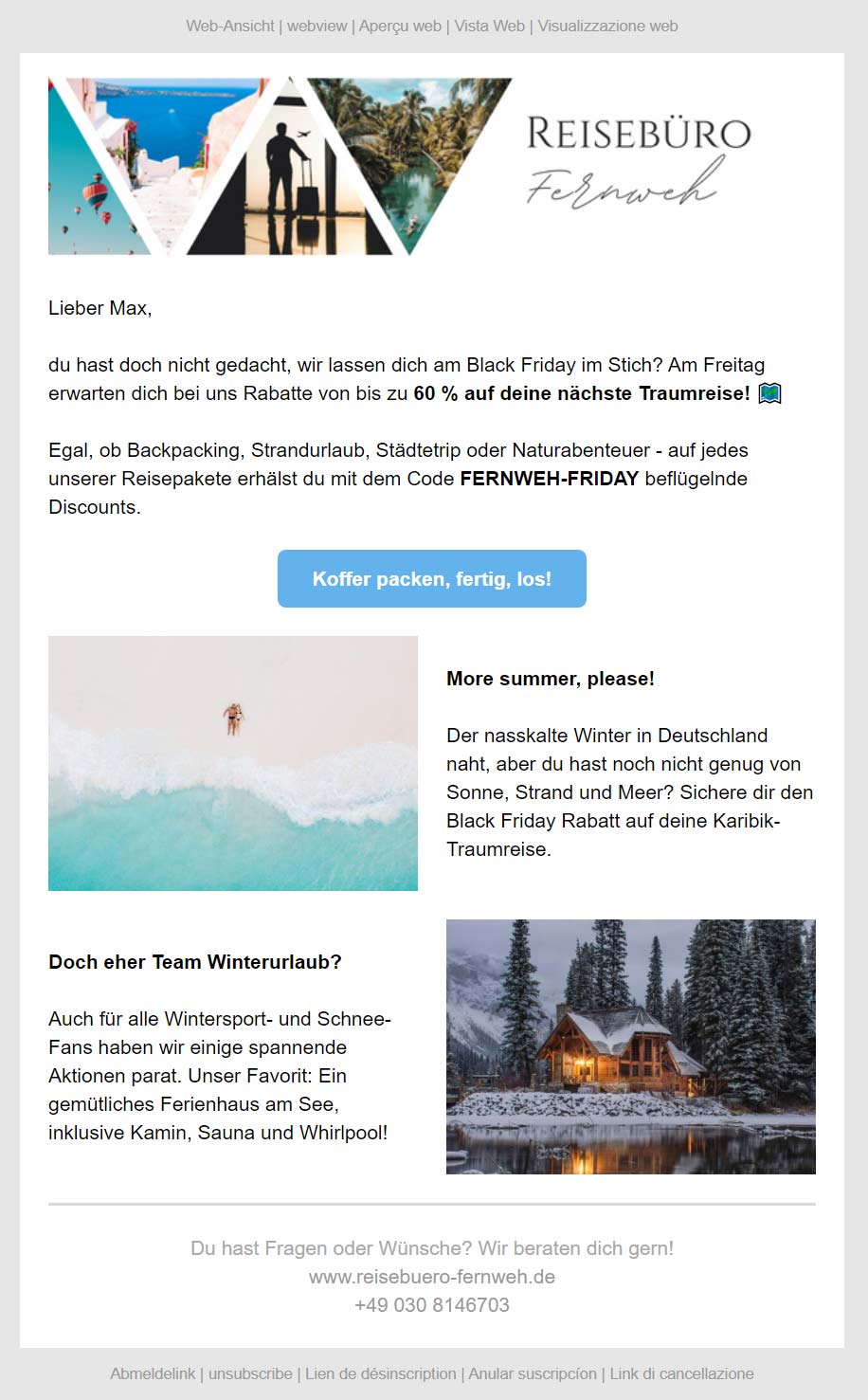 Black Friday Newsletter Reisebüro