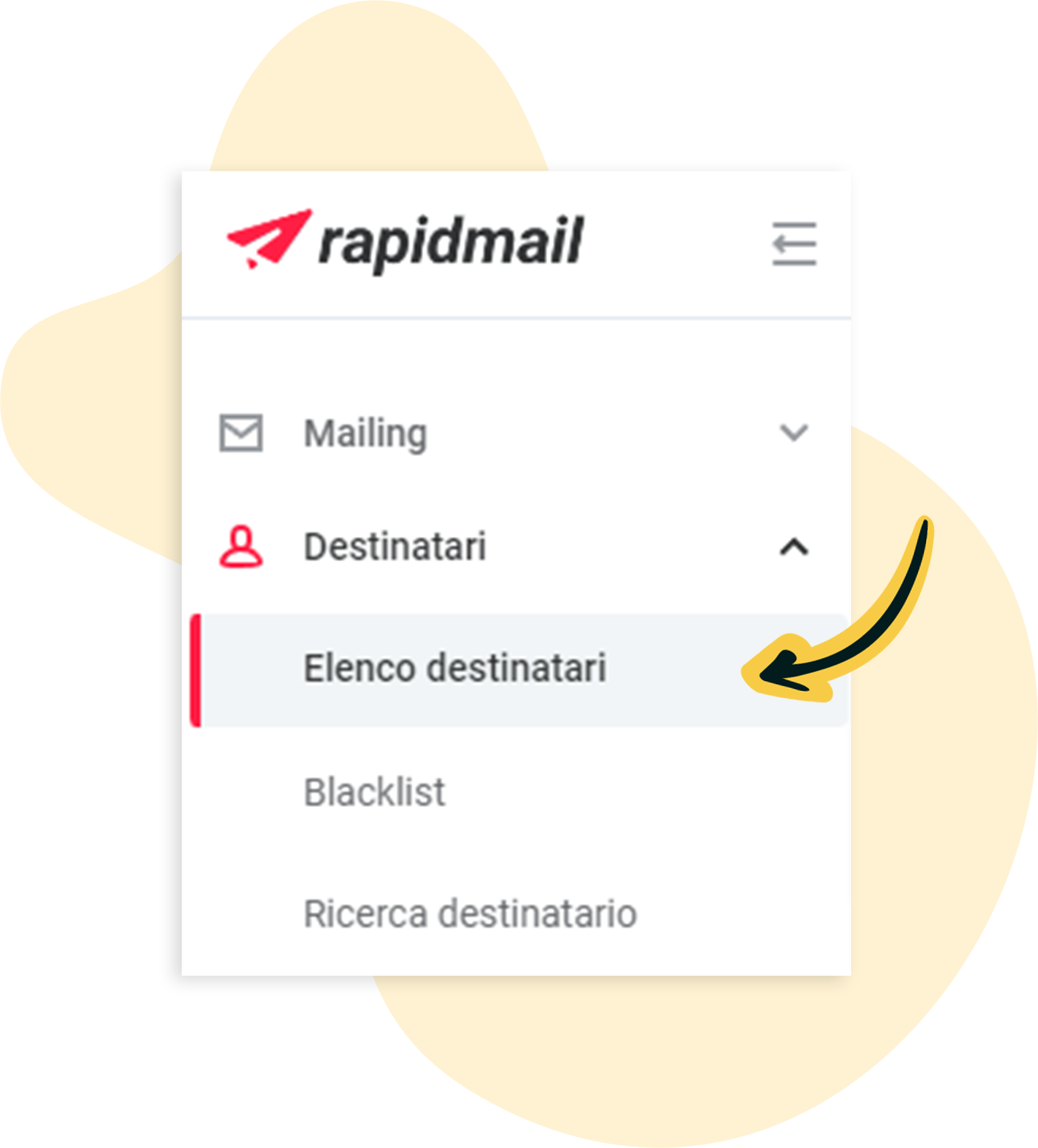 rapidmail: cliccare su Elenco destinatari
