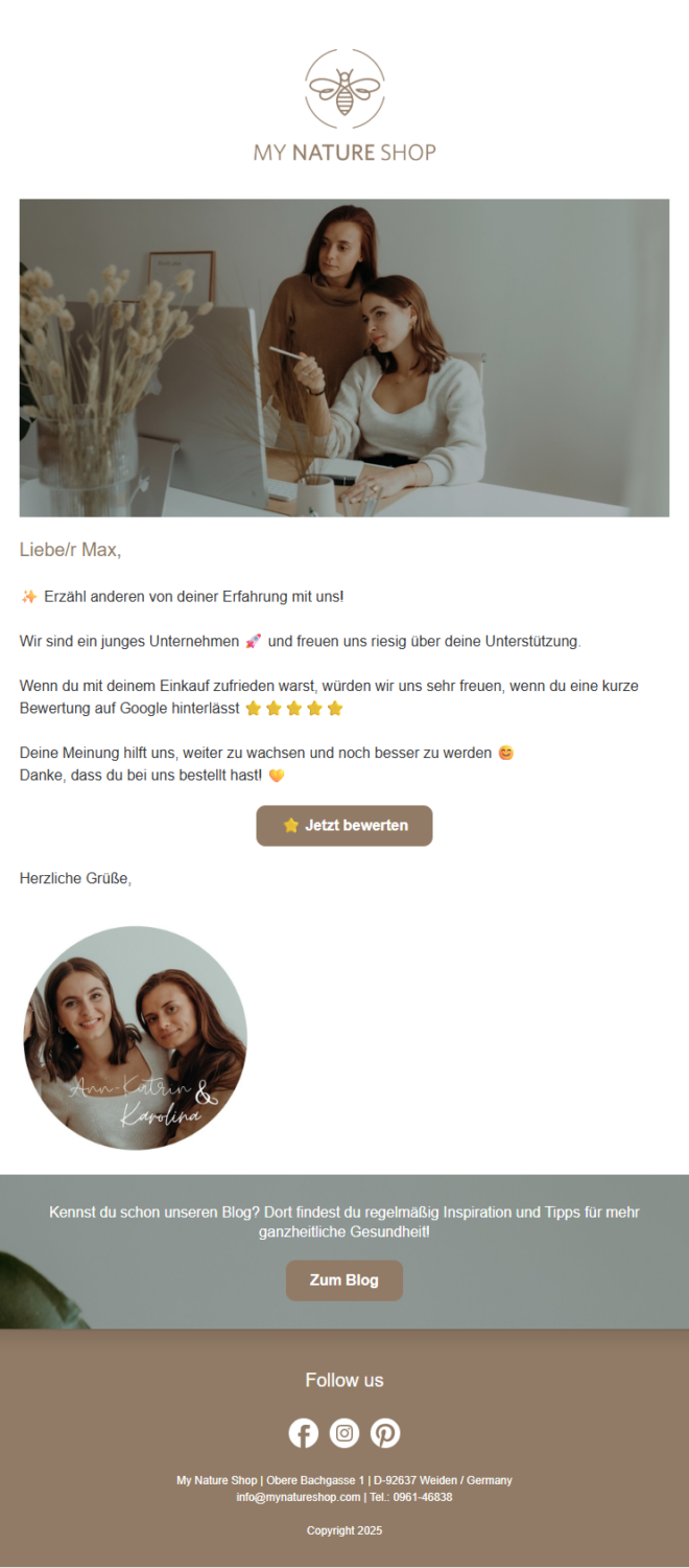 E-Mail-Marketing-Beispiel My Nature Shop Bewertung
