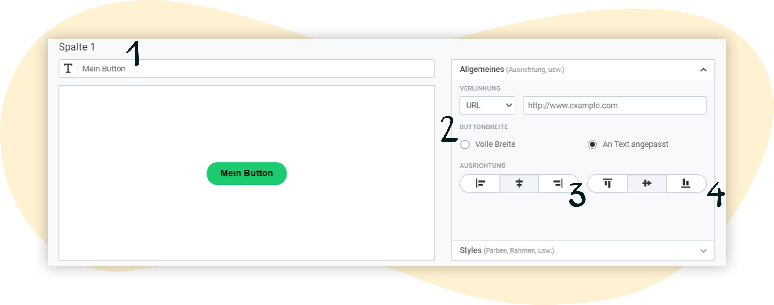 Button-Formatierung: Text, vertikale und horizontale Ausrichtung