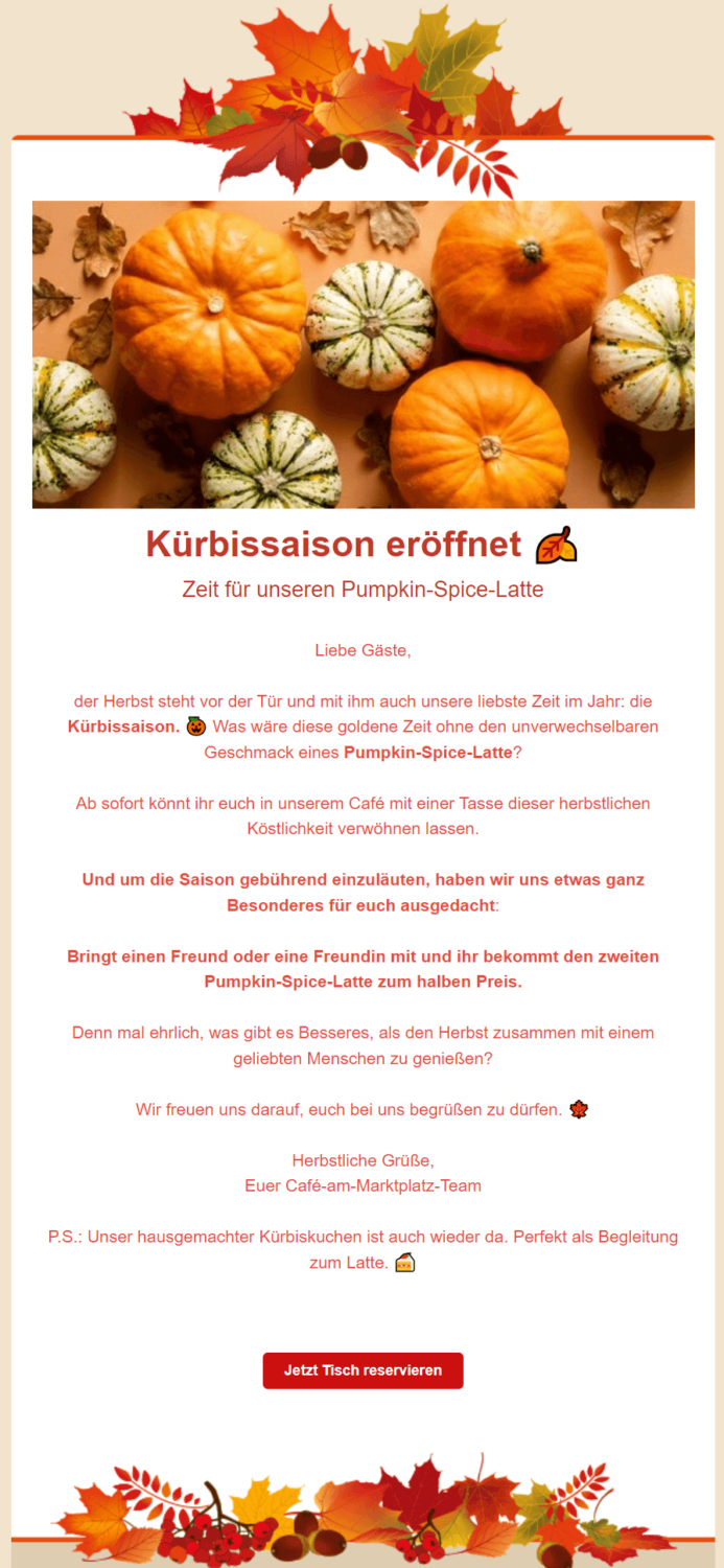 Herbstliches Newsletter-Beispiel zur Kürbissaison