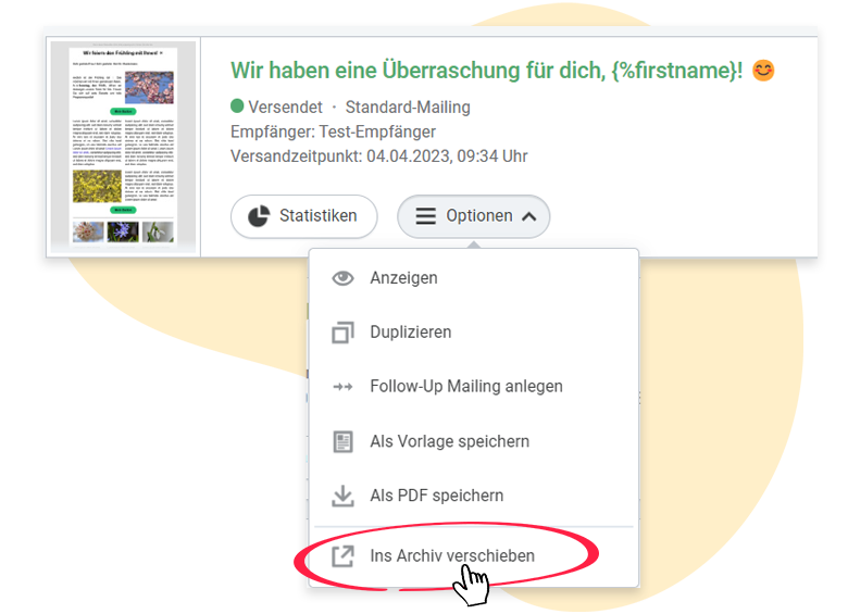 Ein Mailings ins Archiv verschieben
