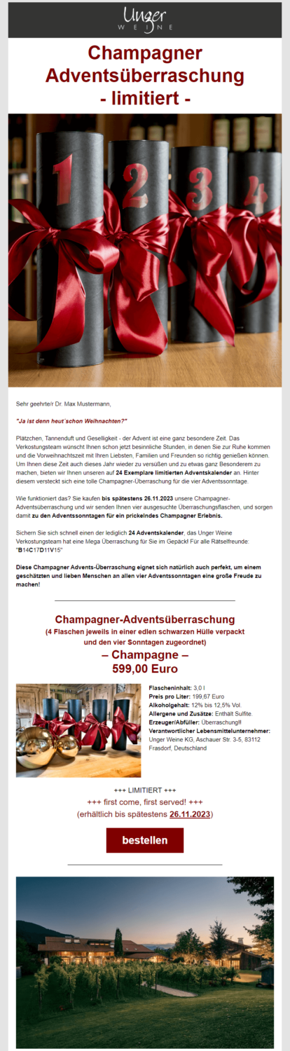 Newsletter zu Weihnachten Unger Weine