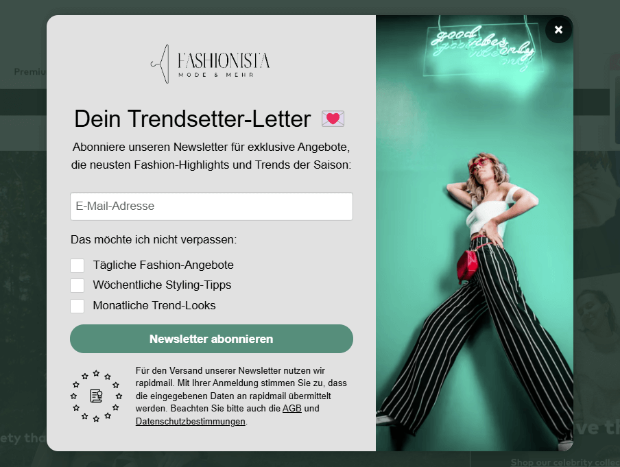Beispiel eines Newsletter-Anmeldeformulars mit Datenschutzhinweisen