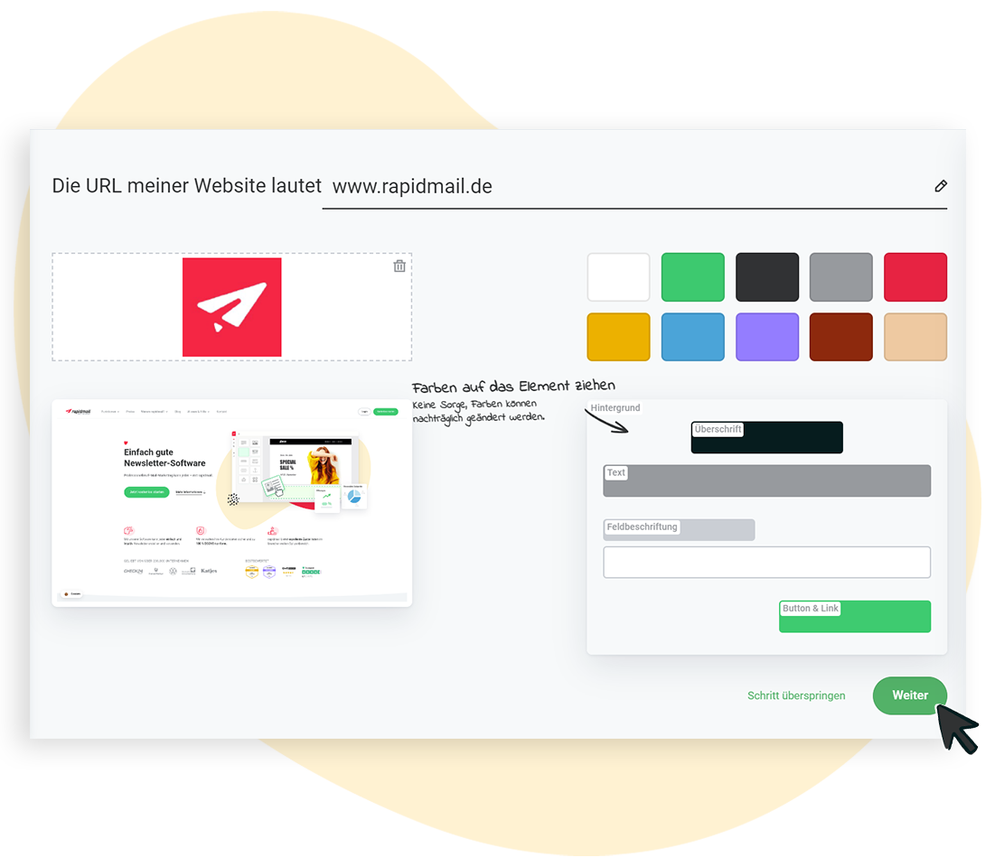 Eingeben der URL für das Ãbernehmen des Webseitendesigns im 1-Klick-Design