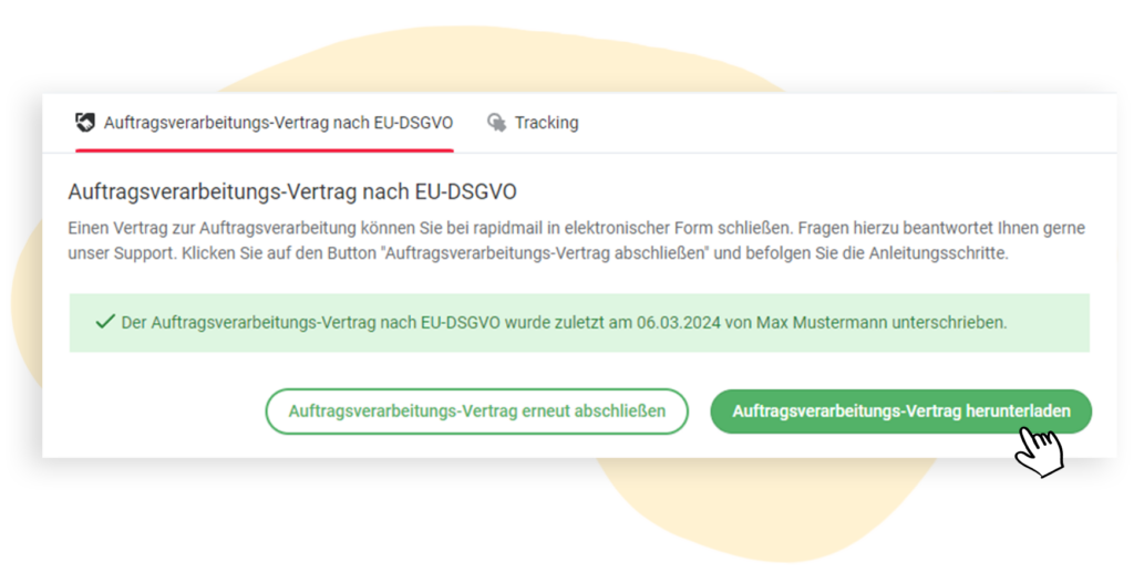 Nach abgeschlossenem Auftragsverarbeitungs-Vertrag besteht die Möglichkeit diesen herunterzuladen