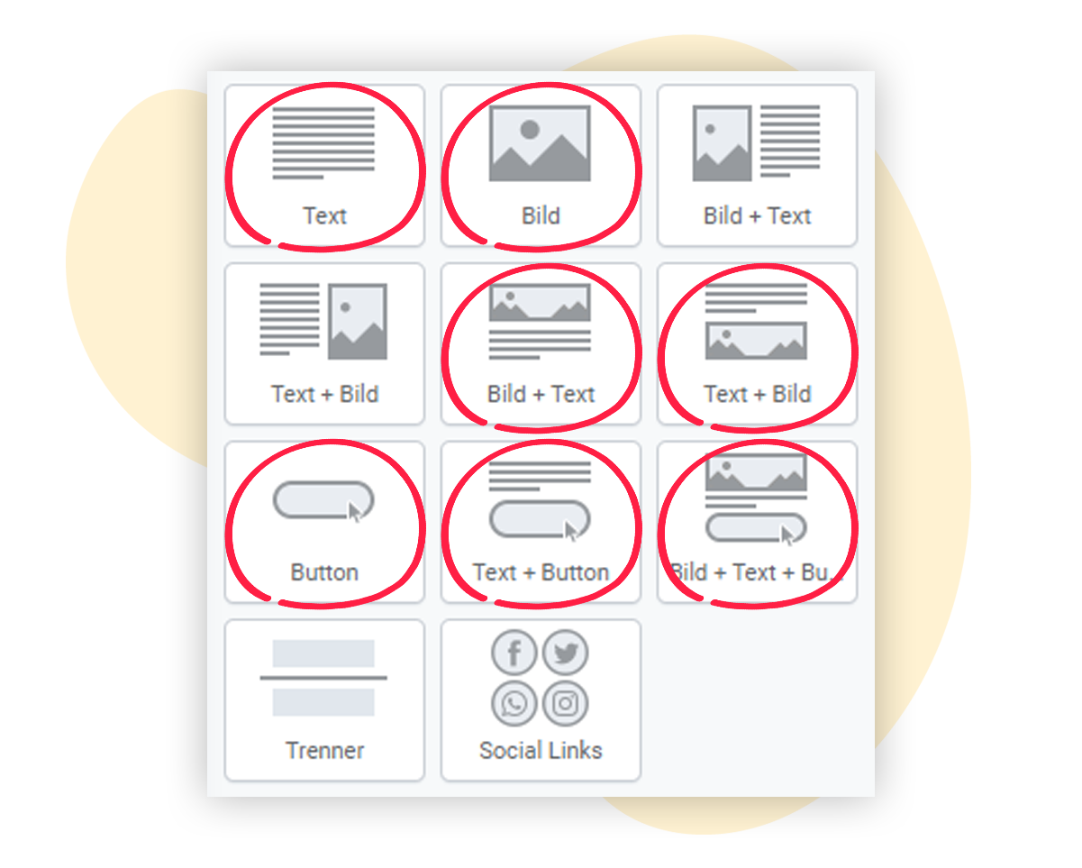 Spaltenelemente im Editor werden abgebildet