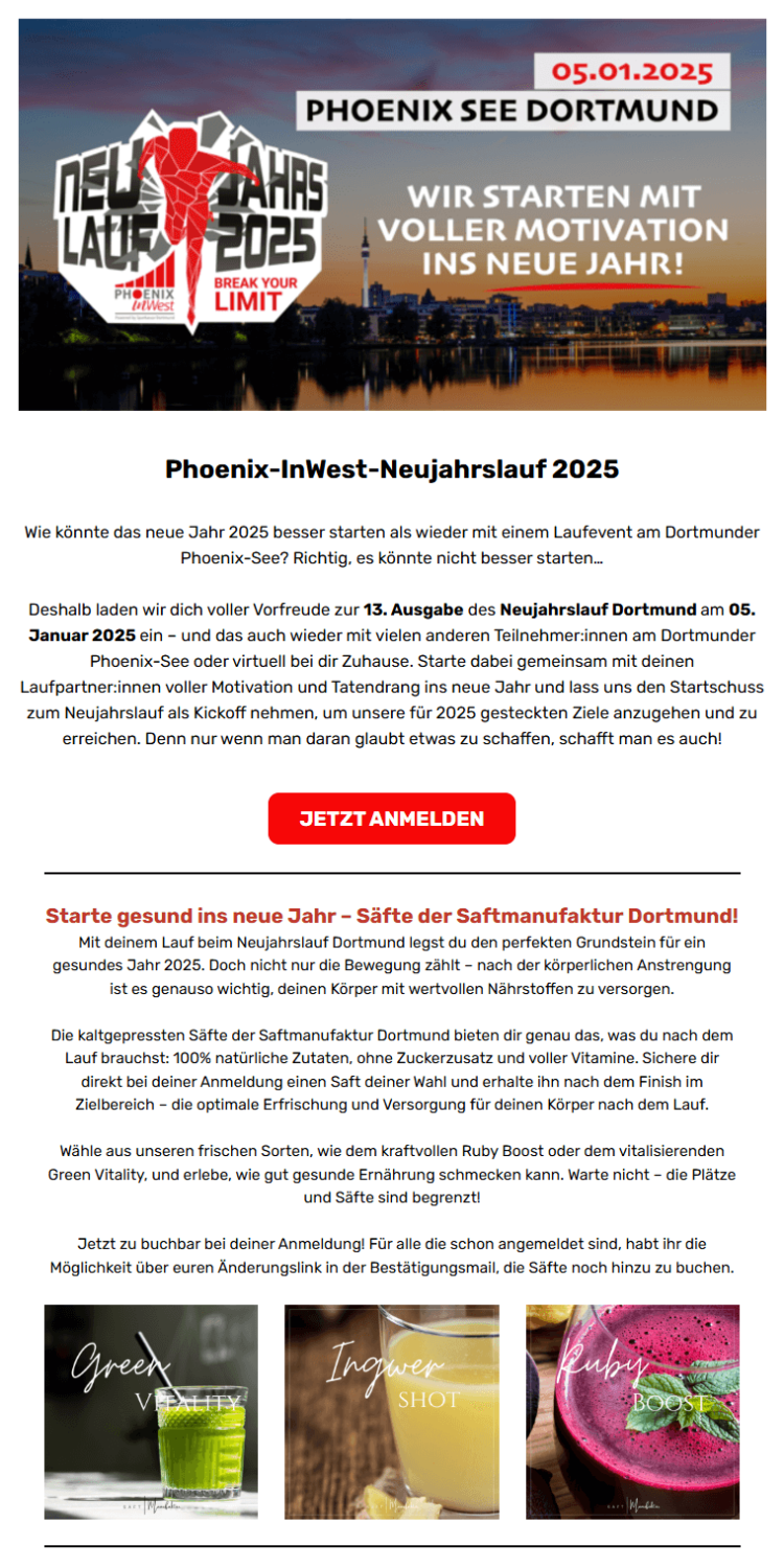 Newsletter-Beispiel mit Einladung zum Neujahrslauf