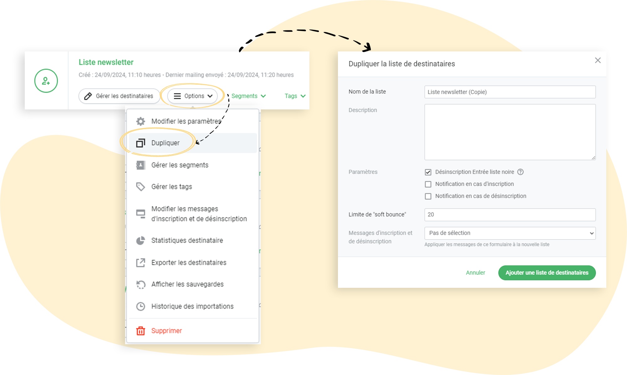 dupliquer une liste de contacts dans rapidmail