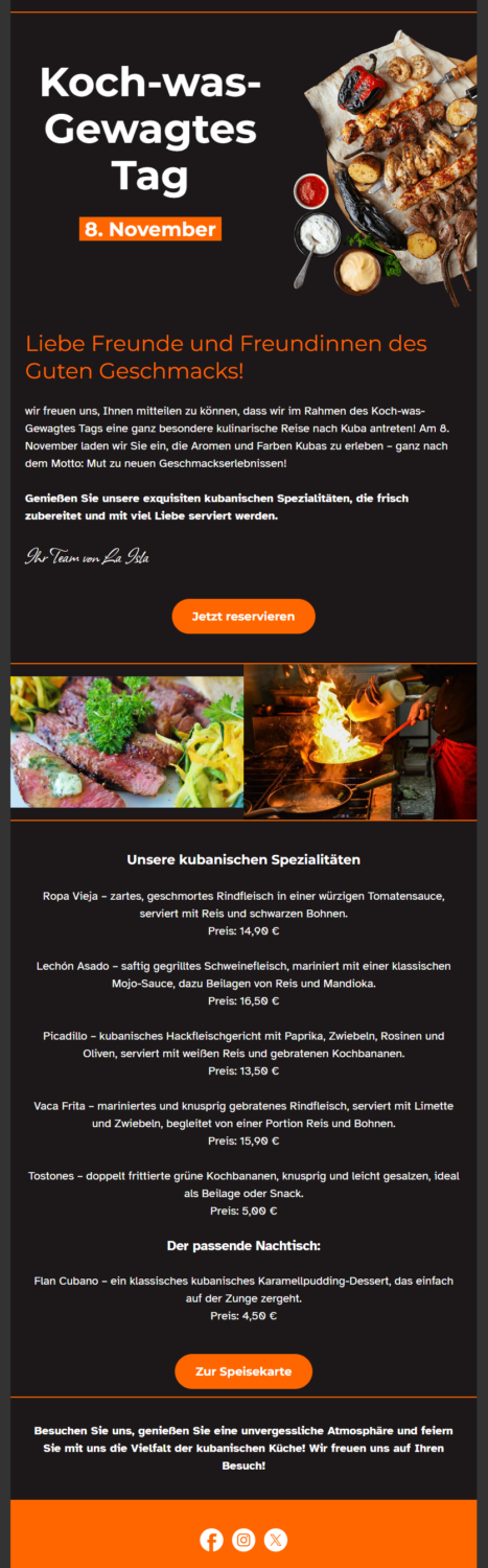 Newsletter-Beispiel eines Restaurants zum Koch-was-Gewagtes Tag