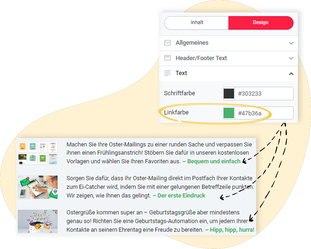 Ein Beispiel aus einem rapidmail-Newsletter: Verlinkungen werden in der Farbe grün angezeigt