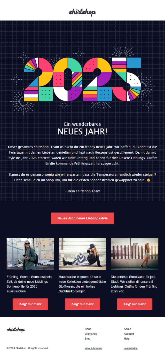 Kostenlose Newsletter-Vorlage für Neujahrs-und-Silvestermailings