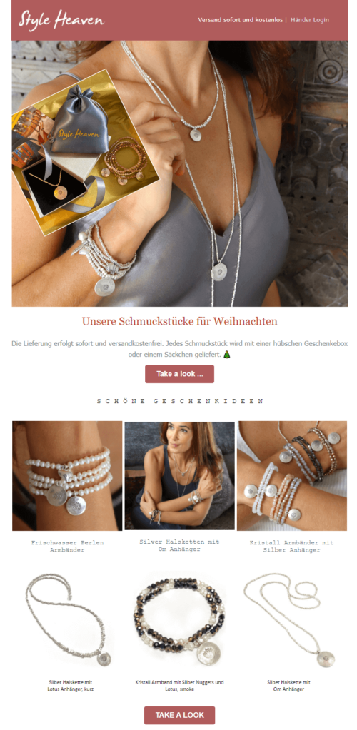 Beispiel Mailing Weihnachten - Onlineshop Geschenkideen