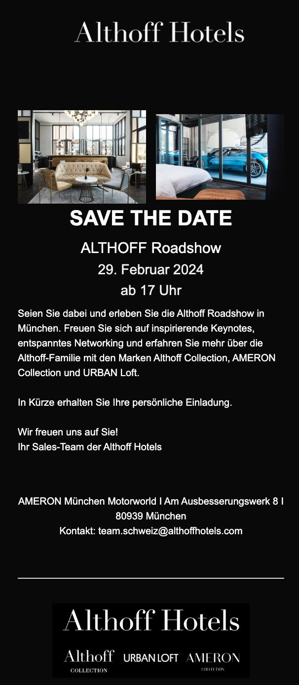 Newsletter-Beispiel von Althoff Hotels im Dark Mode