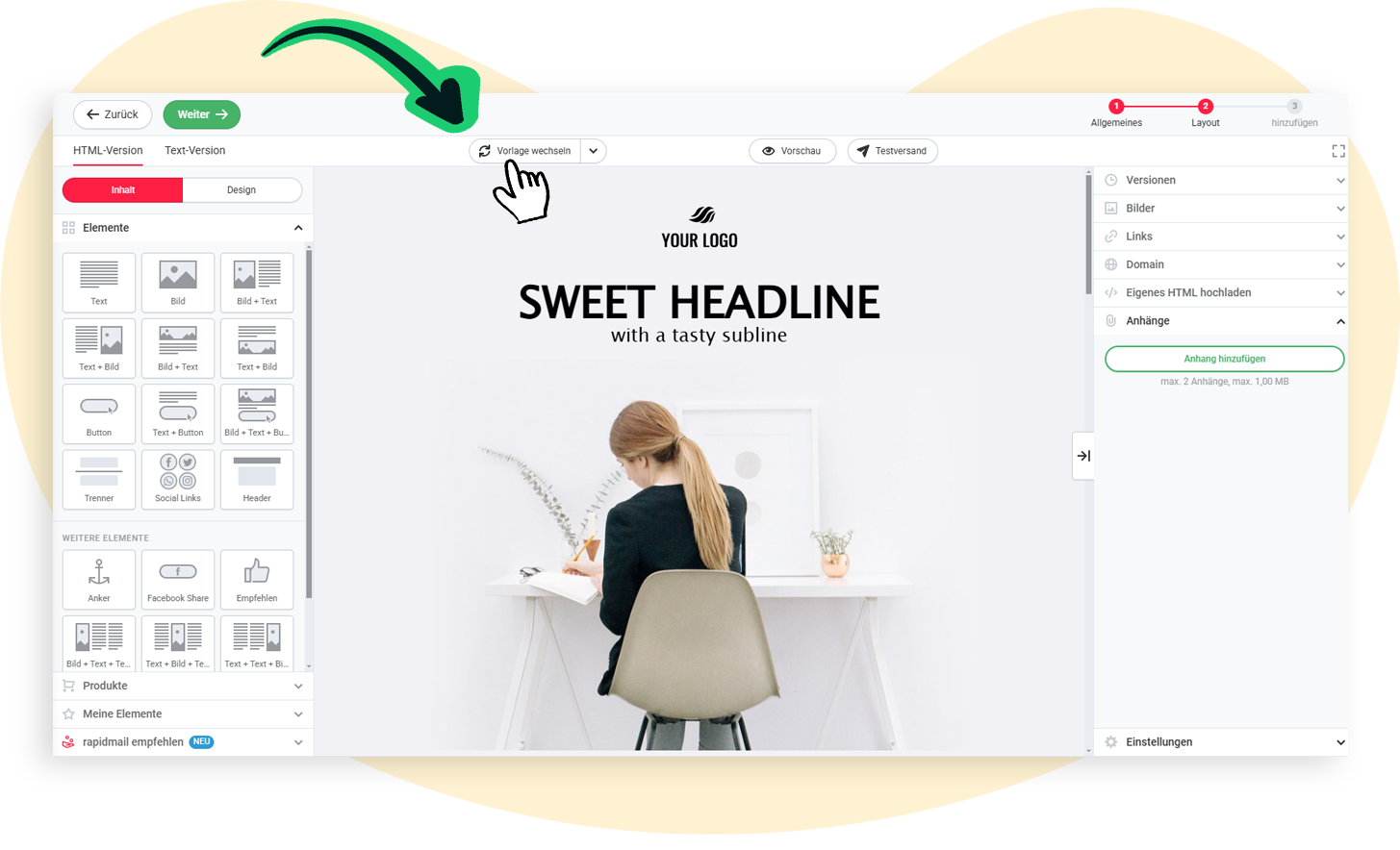 E-Mail-Vorlage im Mailing-Editor austauschen