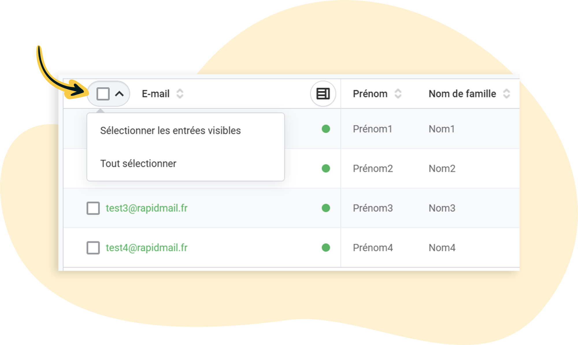Sélectionner des contacts dans une liste rapidmail