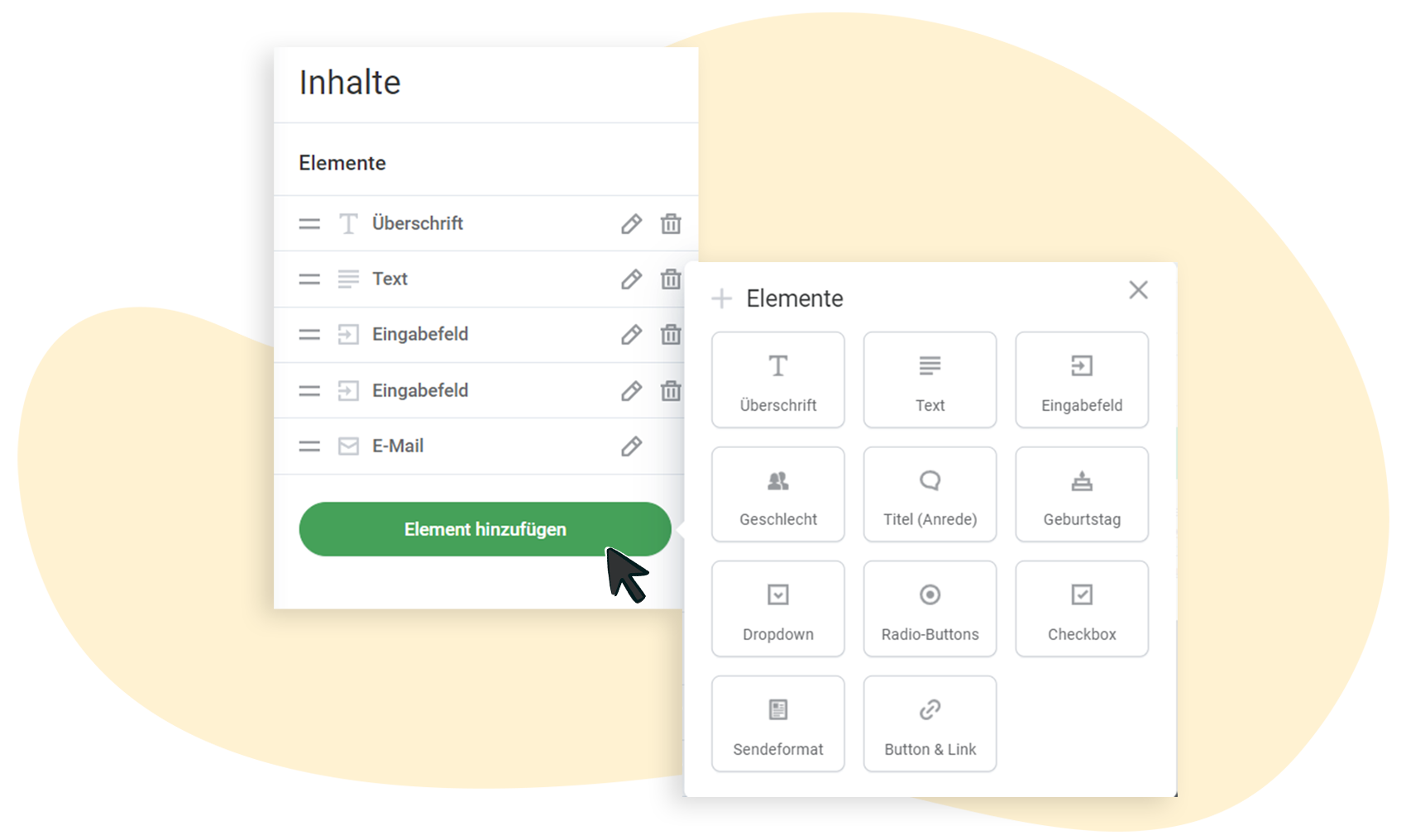 Bearbeitung der Inhalte eines Anmeldeformular