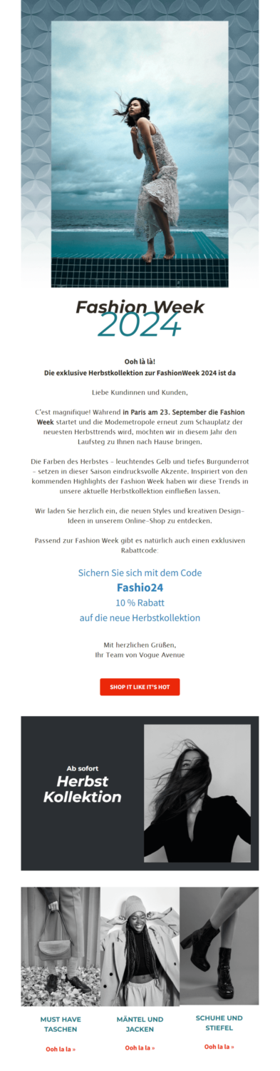 Herbstliches Newsletter-Beispiel zur Fashion Week
